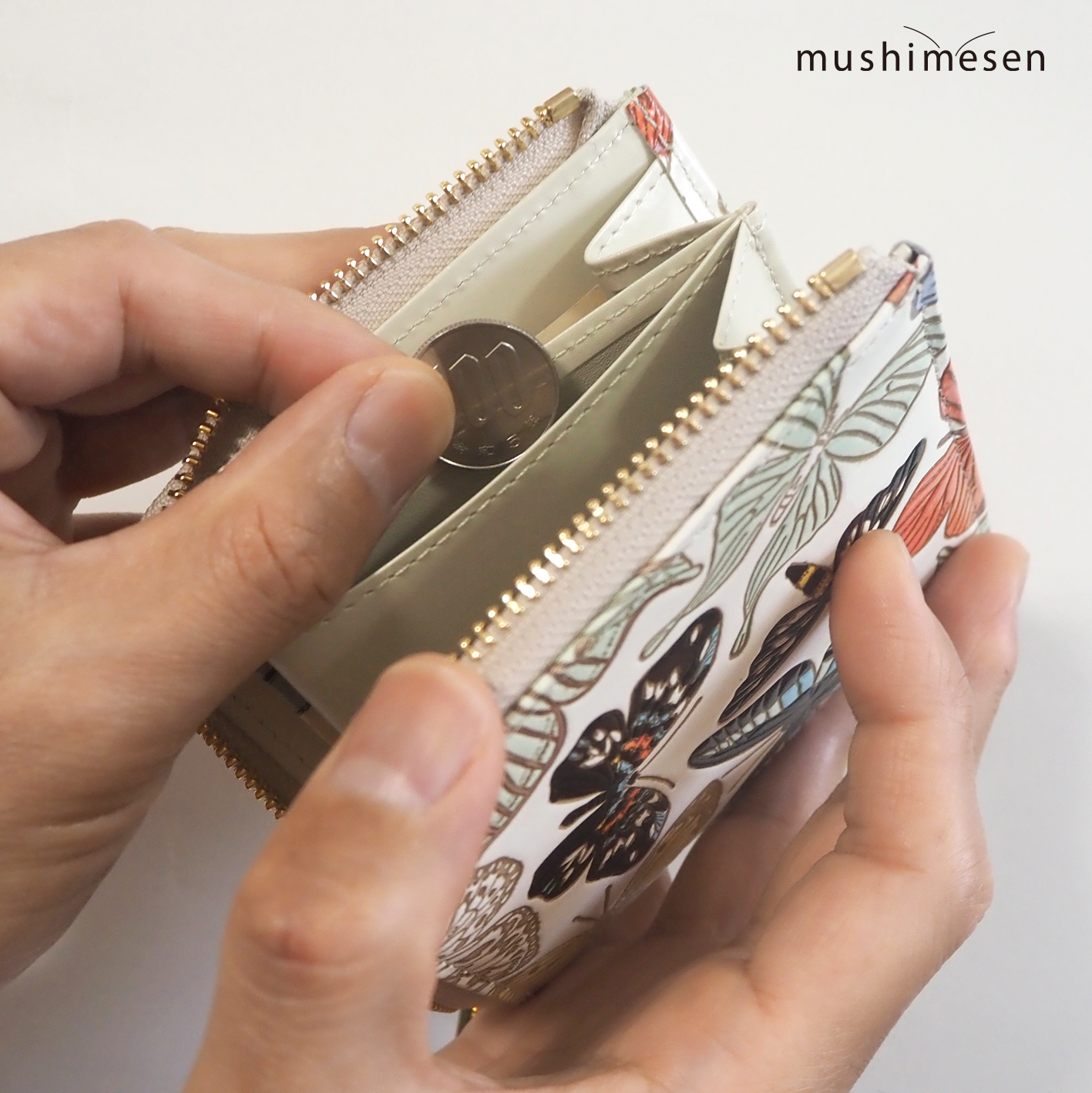 文庫革「日本の昆虫シリーズ」L字ファスナーミニ財布