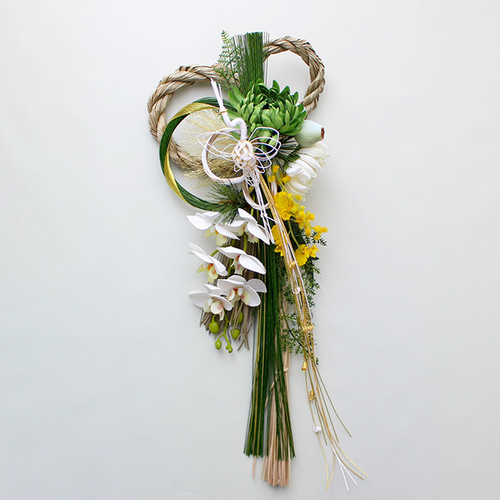 2026しめ縄飾り 新作 新春の慶び しめ縄飾りロング50cm 胡蝶蘭ホワイト