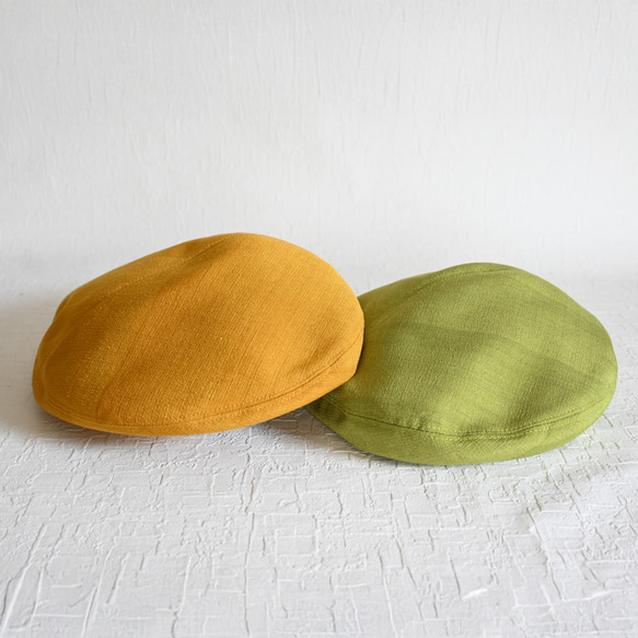 アシメトリーな ベレー帽 黄色 マスタード M 軽い カラフル  大人かわいい 洗える帽子 ポリエステル 13枚目の画像