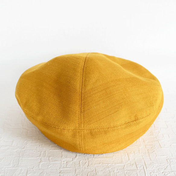 アシメトリーな ベレー帽 黄色 マスタード M 軽い カラフル  大人かわいい 洗える帽子 ポリエステル 4枚目の画像
