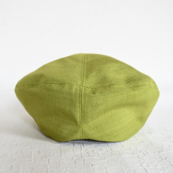 アシメトリーな ベレー帽 黄緑 ライムグリーン M 軽い カラフル  大人かわいい 洗える帽子 ポリエステル 7枚目の画像