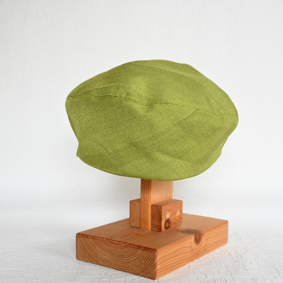 アシメトリーな ベレー帽 黄緑 ライムグリーン M 軽い カラフル  大人かわいい 洗える帽子 ポリエステル 12枚目の画像