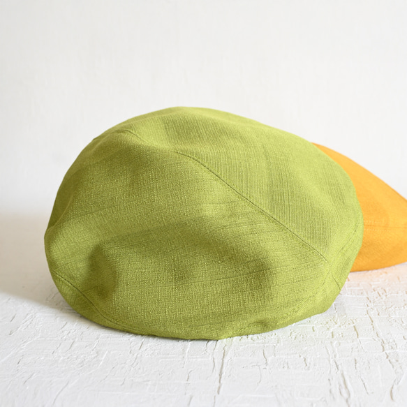 アシメトリーな ベレー帽 黄緑 ライムグリーン M 軽い カラフル  大人かわいい 洗える帽子 ポリエステル 10枚目の画像