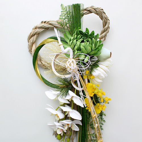 超早割お正月2026】新作 新春の慶び しめ縄飾りロング50cm 胡蝶蘭