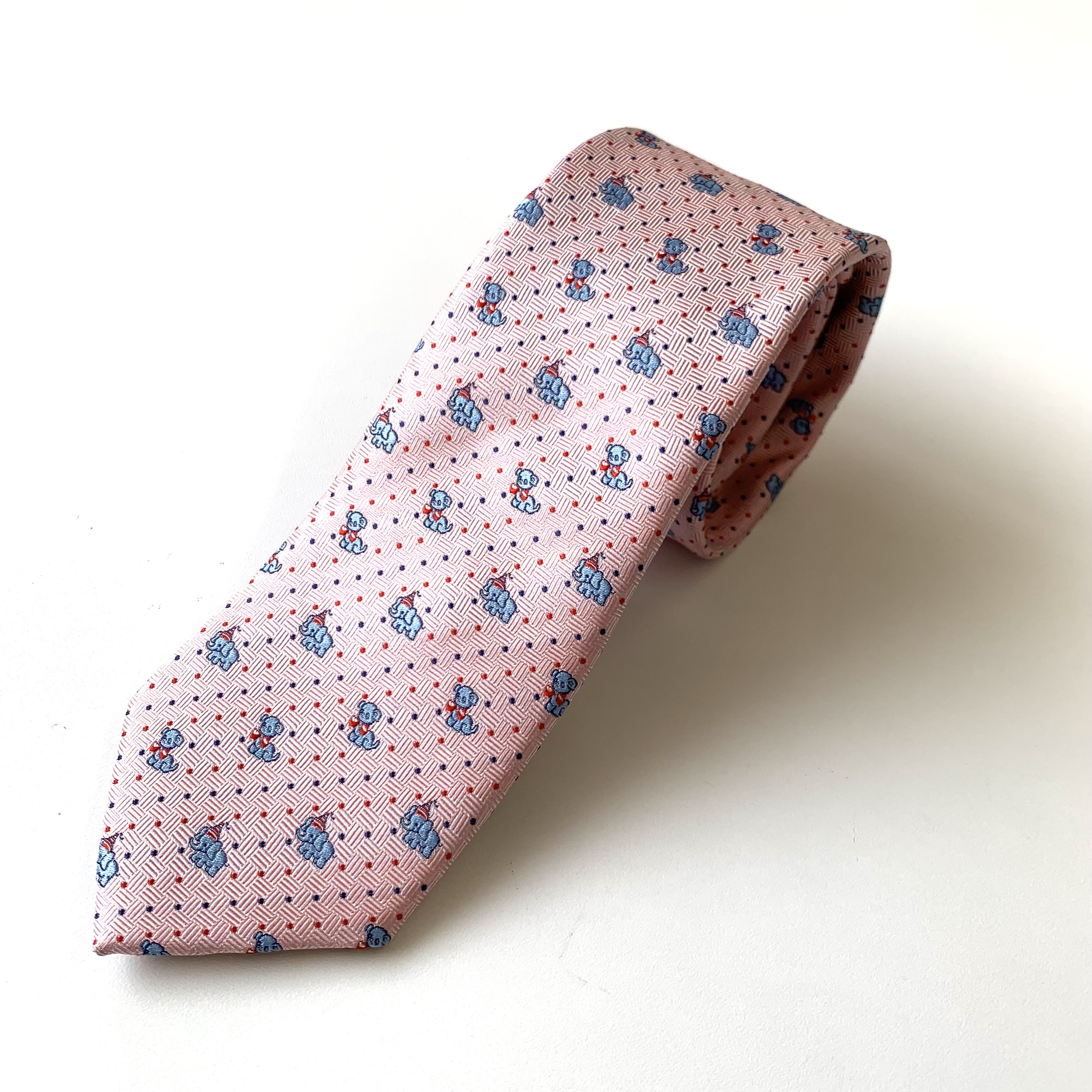 ぬいぐるみ　子犬　子象　ピンク　シルクネクタイ　送料無料