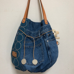 【送料無料】ハンドメイド バッグ【ミナペルホネン】 ミナペルホネンハンドメイド シンフォニー×skip 木の持ち手の
