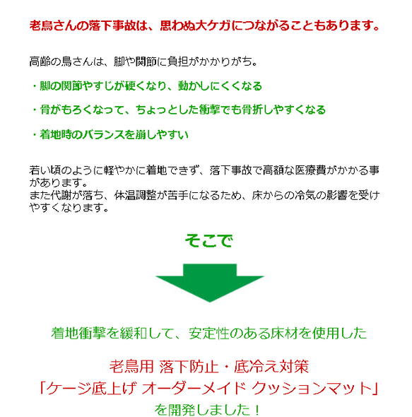 老鳥用 高齢インコ用 落下防止・底冷え対策 ケージ底上げ オーダーメイド クッションマット（鳥さんの体重～500gまで） 2枚目の画像