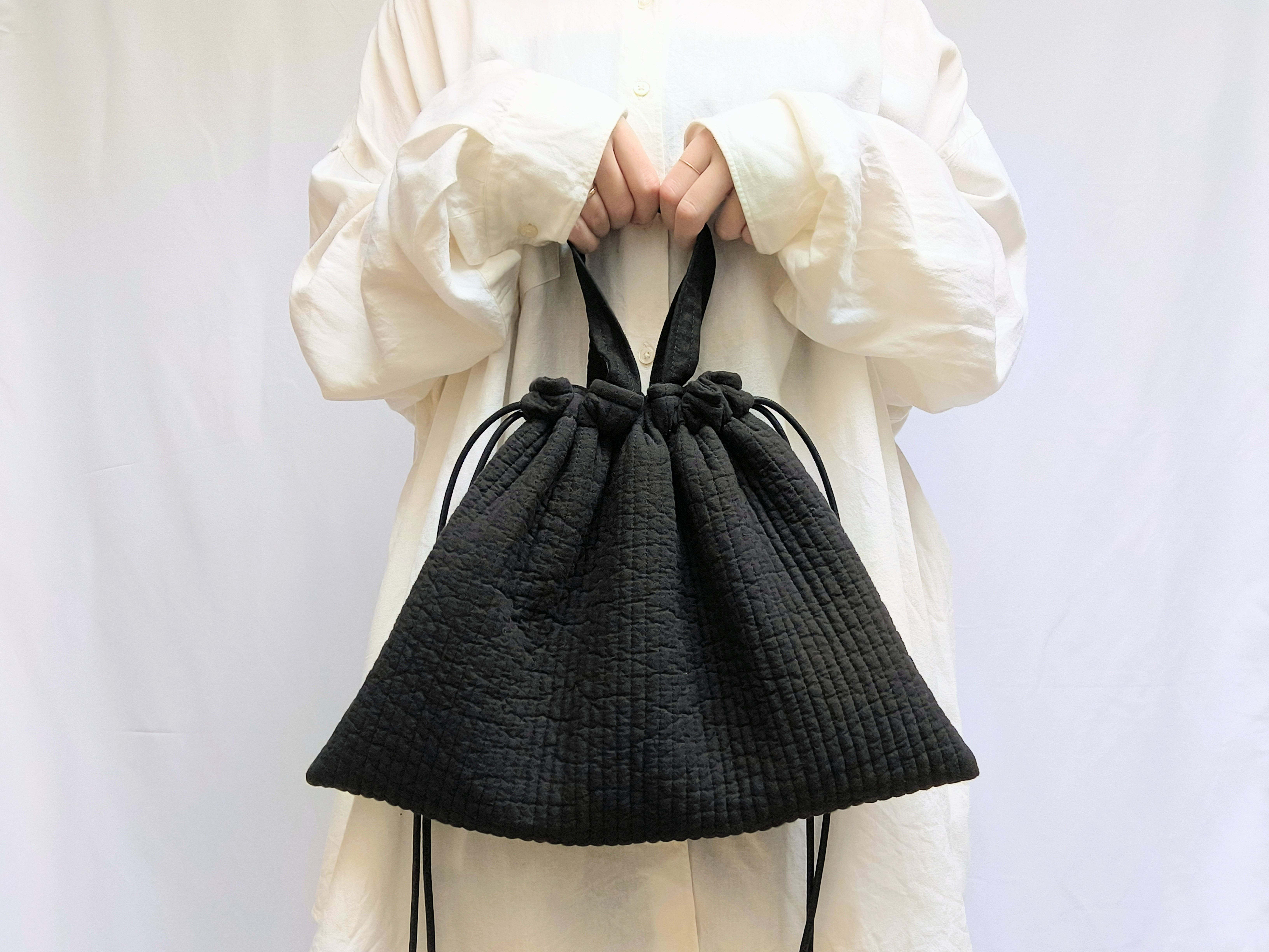 - イブルキルト × 帆布 -  2way kinchaku bag【ブラック】