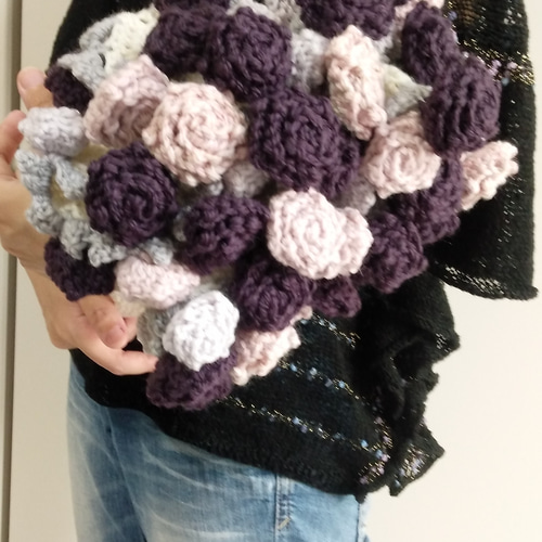 手編み 花束ブランケット2点 ルビー 手編み 花束ブランケット2点 ルビー様専用