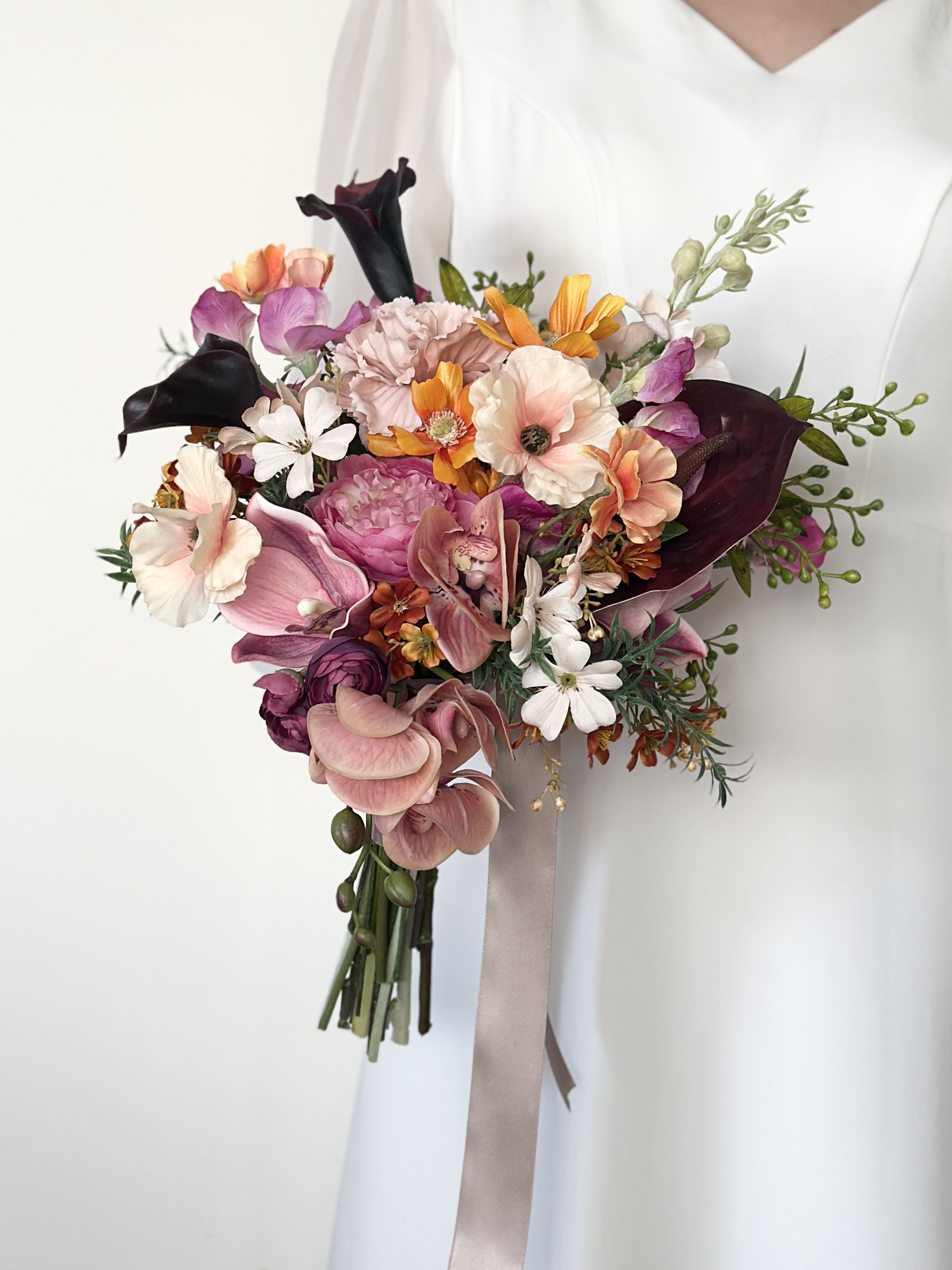 【受注生産・10日以内の発送】　ピーチバーガンディ×オレンジ　カラーリリィのアシンメトリーデザイン