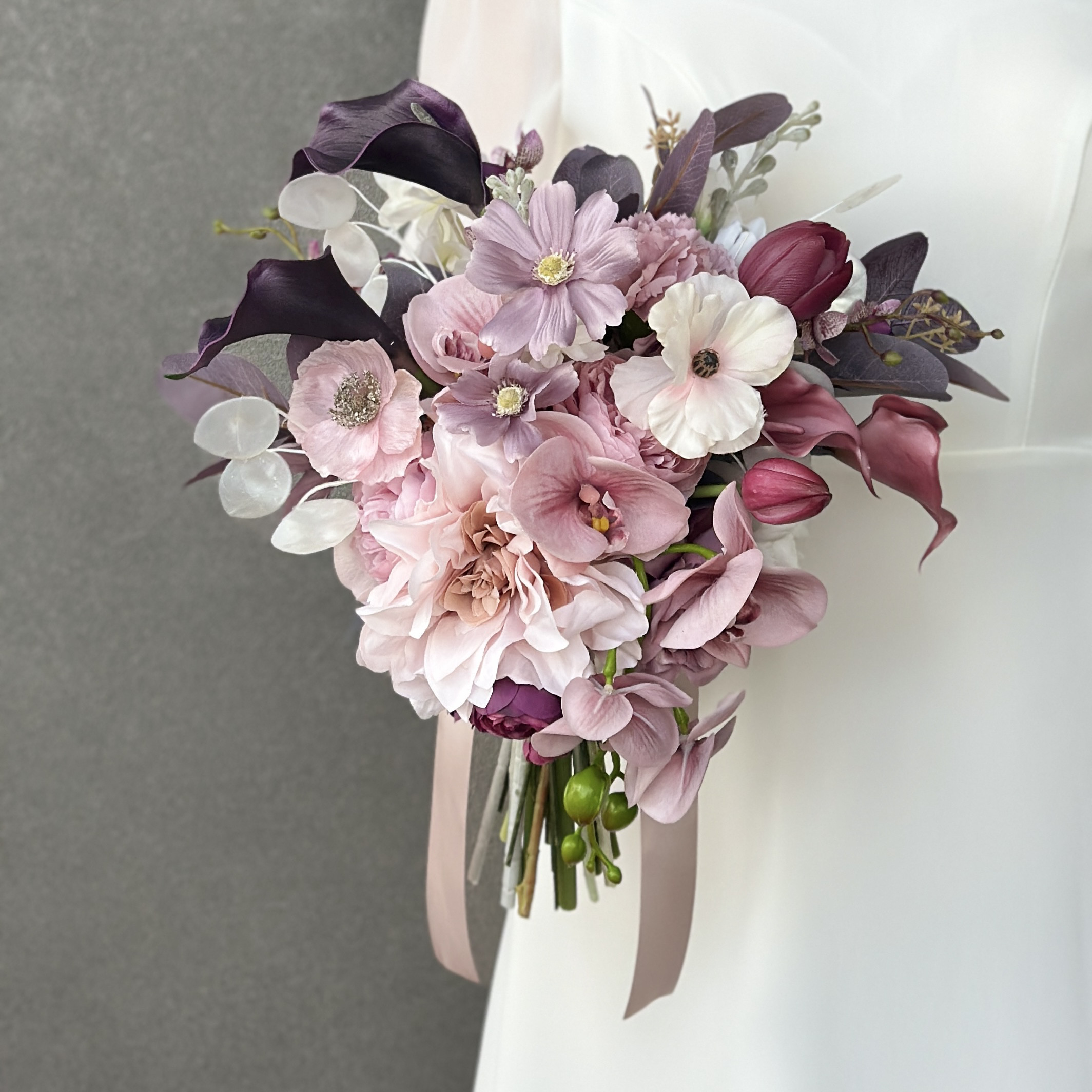 【受注生産・10日以内の発送】モーヴ×パープル　カラーリリィのアシンメトリーデザイン