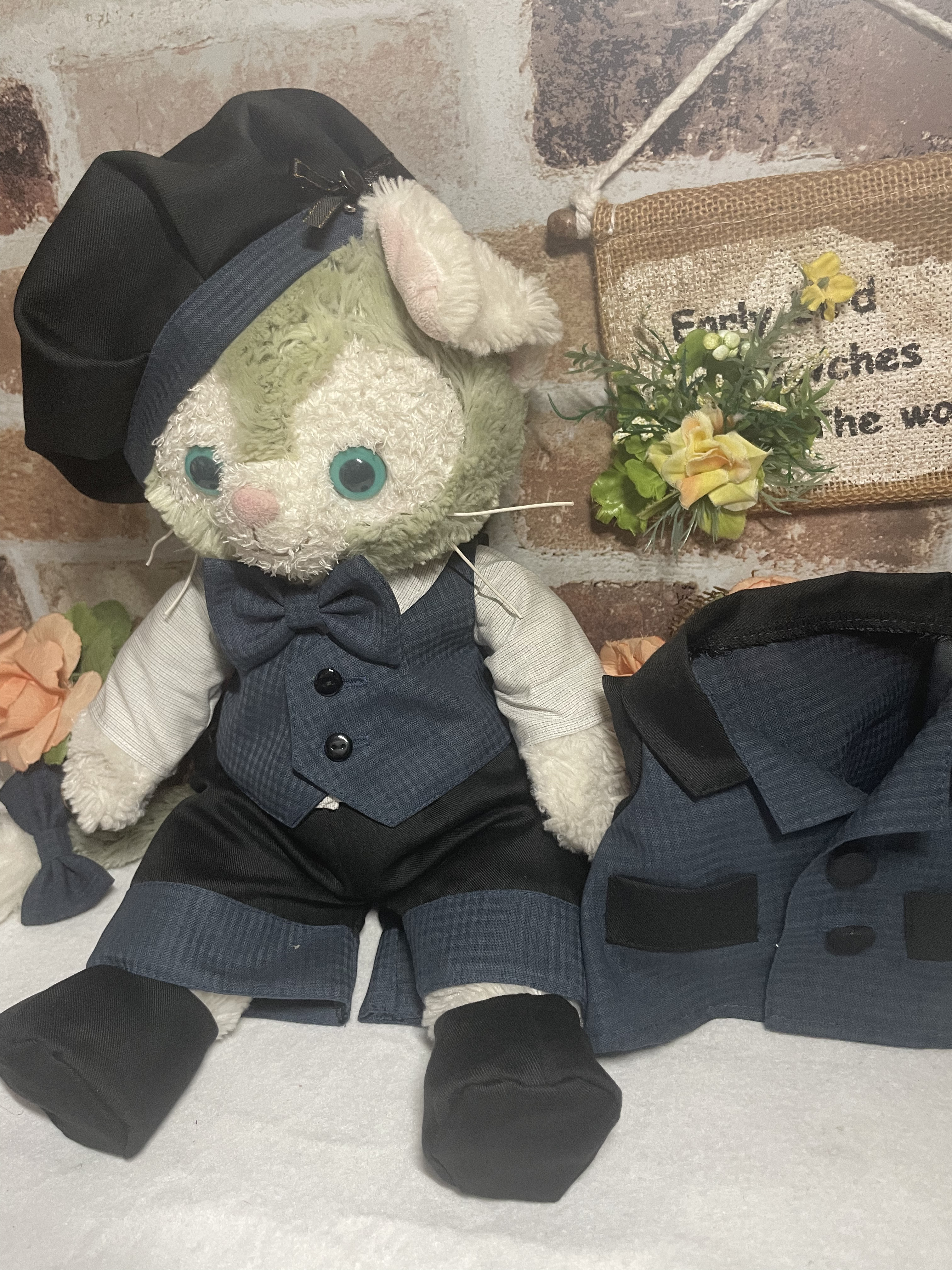 ☆ジェラトーニSサイズ☆ブルー系チェック　スーツ９点コスチューム☆リバーシブル帽子