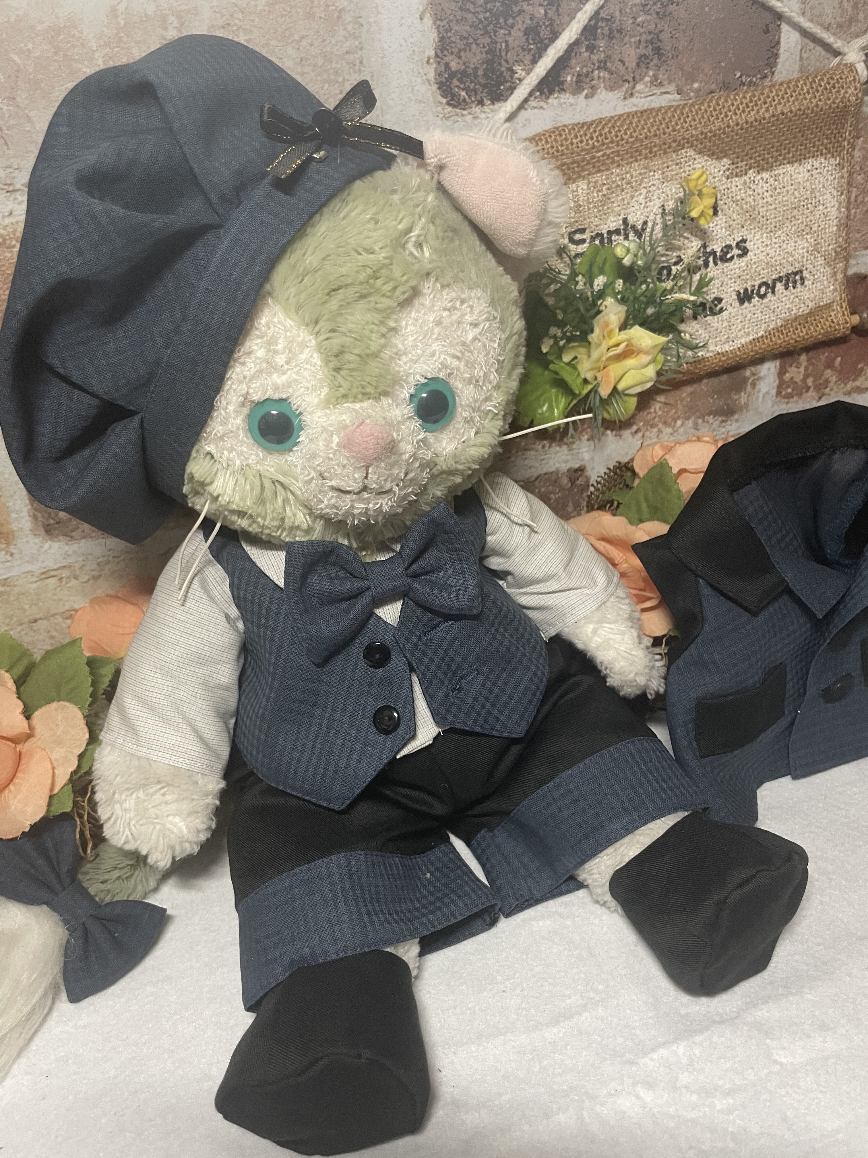 ☆ジェラトーニSサイズ☆ブルー系チェック　スーツ９点コスチューム☆リバーシブル帽子