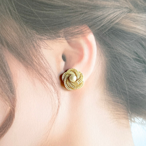 5つの雫』水引ピアス・イヤリングセット｜ワインレッド×ベージュ