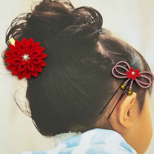つまみ細工 髪飾り セット ダリア風 ヘアクリップ Uピン 子供 成人式