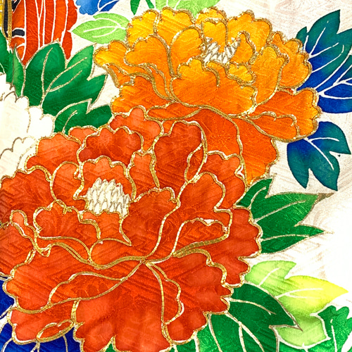 極上【正絹】着物リメイク 絞りと駒刺繍の振袖ドレス／キャミ