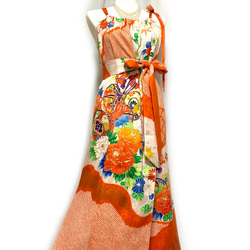 極上【正絹】着物リメイク 絞りと駒刺繍の振袖ドレス／キャミ