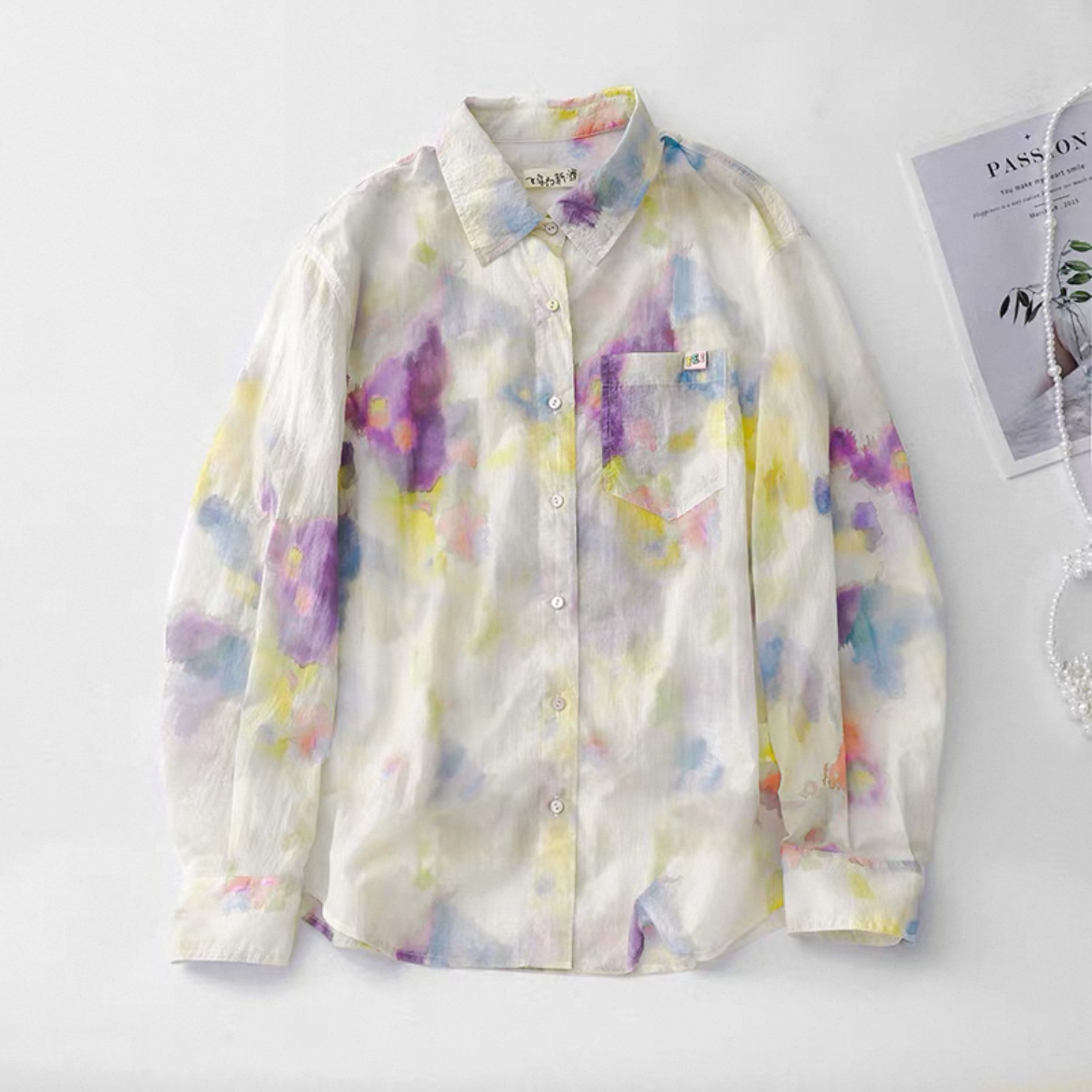 花柄トップス、秋のトップス、秋のシャツ、綿麻シャツ、綿麻トップス、長袖、大人カジュアルシャツ