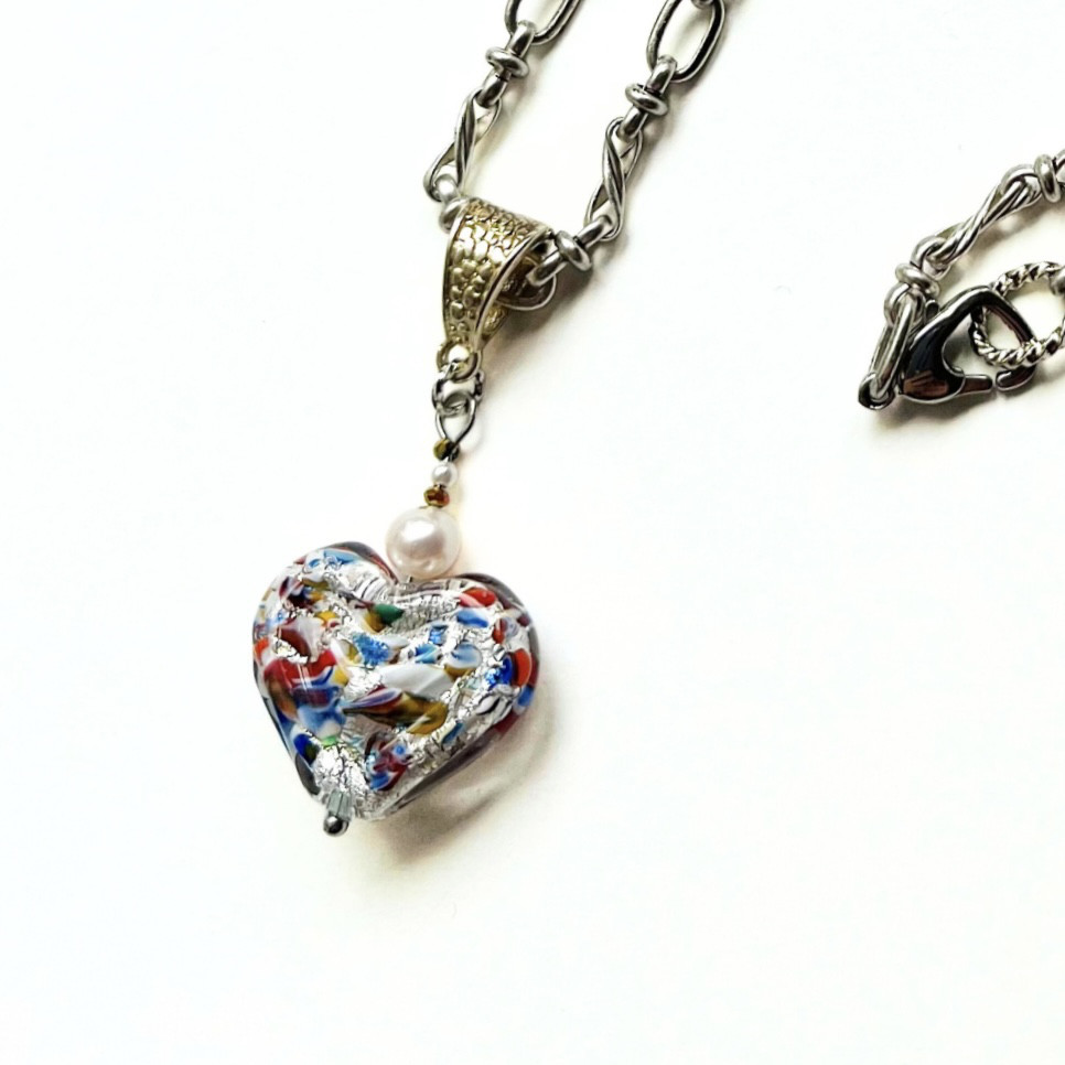 銀箔クリムトハートネックレス