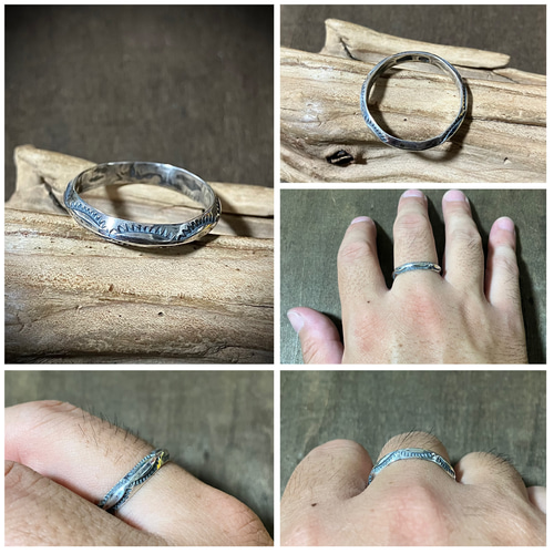 トライアングルワイヤー スタンプワーク シルバーリング 指輪 21号