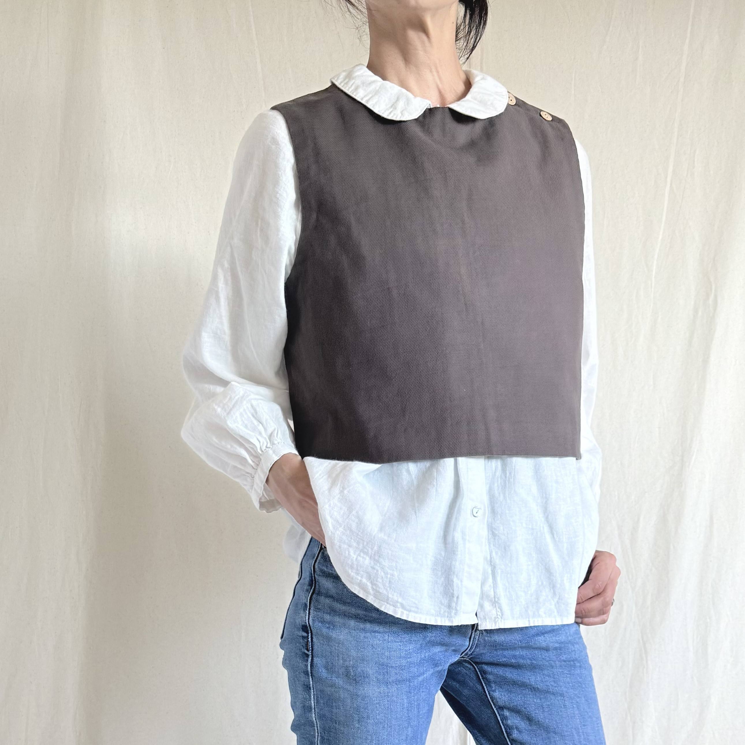 【フランス綾ガ－ゼのベスト】スモーキーブラウン