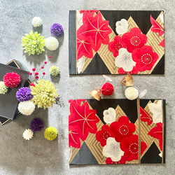 ✴テーブルマット ランチョンマット 正絹帯 ピンク 菊 小 ハンドメイド