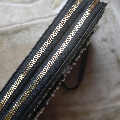 長財布♥ハンドメイド インドビーズ刺繍 キラキラ雫パーツ☆彡フェアお