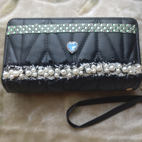 長財布♥ハンドメイド インドビーズ刺繍 キラキラ雫パーツ☆彡フェアお