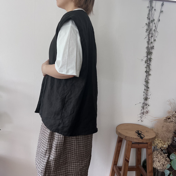 リネン100% ベスト 3枚目の画像