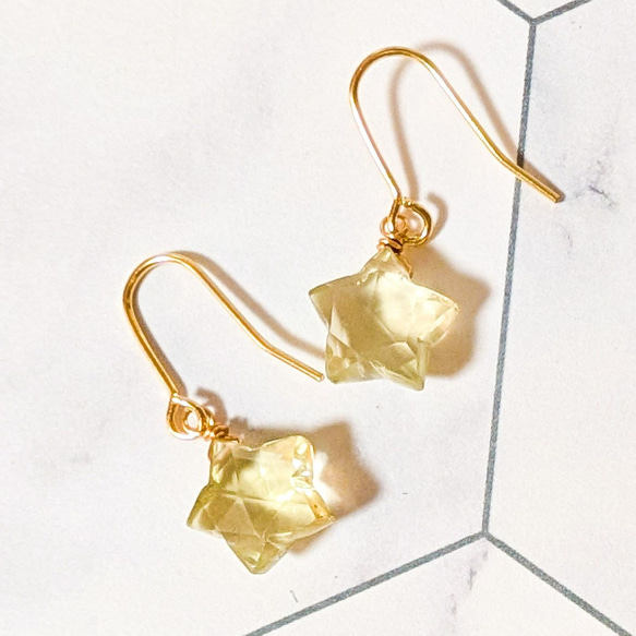 009＊14KGF＊スターカット＊レモンクォーツAAAのピアス 1枚目の画像