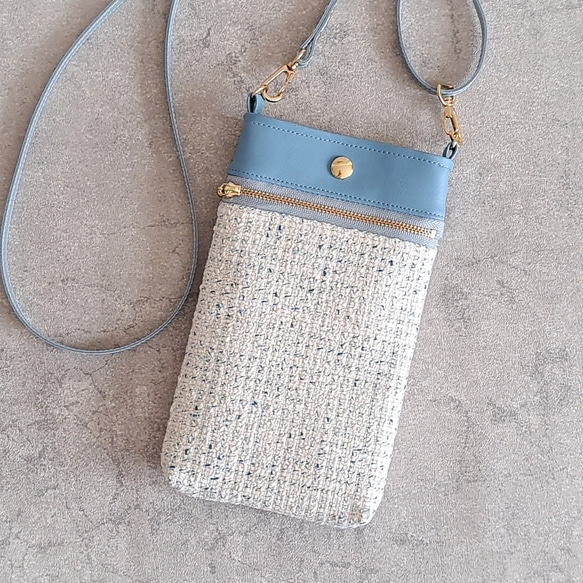 艶めきツイードと合皮の スマホショルダーバッグ Sサイズ スマホ