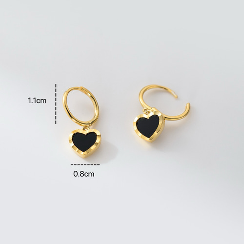 シルバー925 揺れる ブラック ハート ピアス 小さめ スター 金属