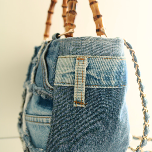 デニム リメイク バンブーフリルトートバック୨୧ ୨୧ デニム リメイク バンブーフリル トートバック୨୧ ୨୧ バッグ