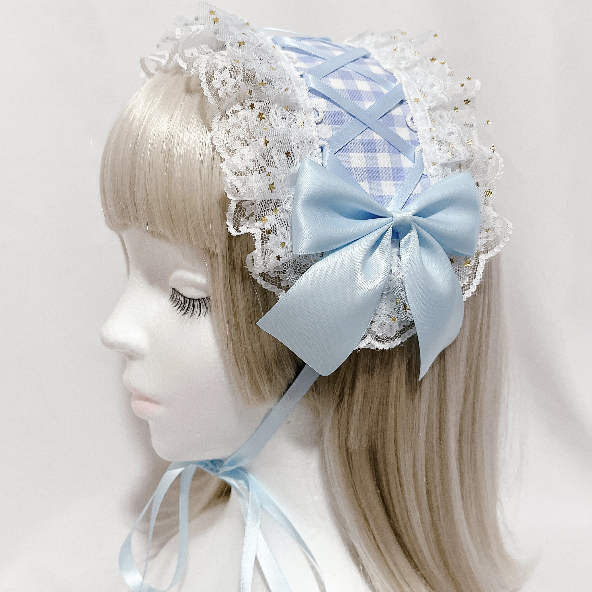 ヘッドドレス プリンセス エトワレ(星のお姫様) 星 ギンガムチェック 水色