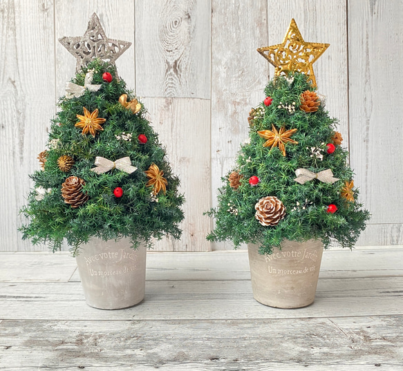 森のクリスマスツリー金・銀」のセット プリザーブドフラワー