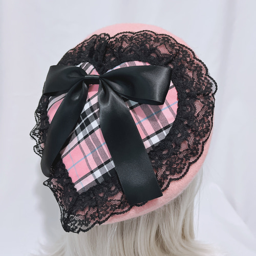 タータンチェックHeartyベレー　ピンク タータンチェックHeartyベレー ピンク