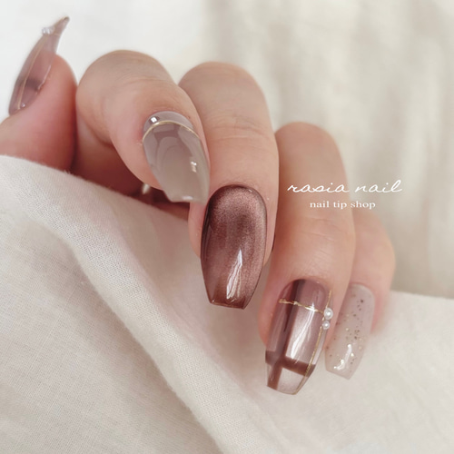 ブラウンチェックネイル ネイルチップ ネイルチップ（つけ爪） rasia