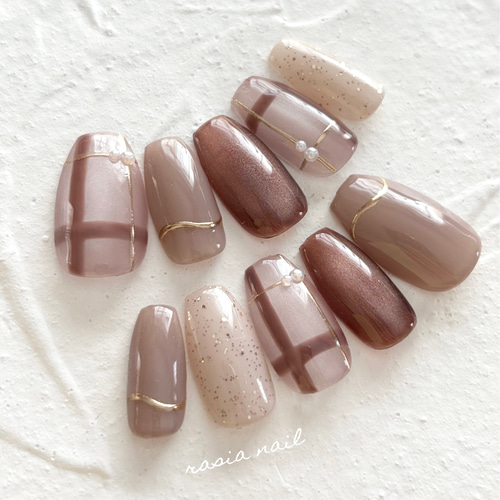 ブラウンチェックネイル ネイルチップ ネイルチップ（つけ爪） rasia