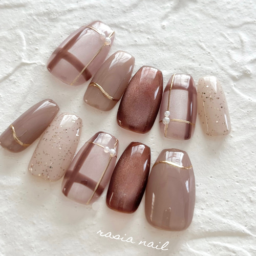 ブラウンチェックネイル ネイルチップ ネイルチップ（つけ爪） rasia