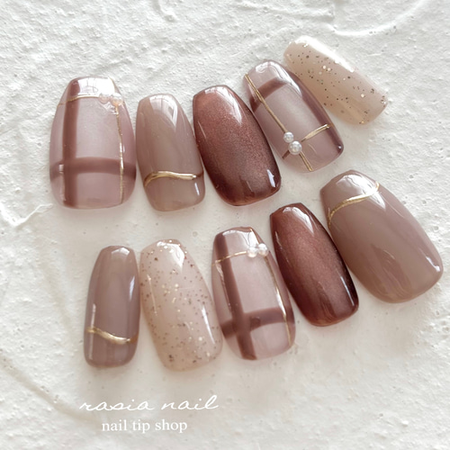 ブラウンチェックネイル ネイルチップ ネイルチップ（つけ爪） rasia