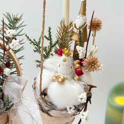 森のサンタ・バスケット＆コーン SET （アーティシャルフラワー／造花／ドライフラワー） クリスマス雑貨 ～光触媒加工～ 6枚目の画像