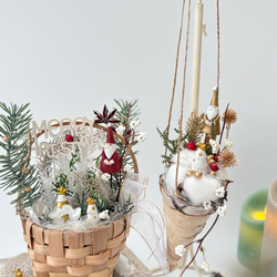 森のサンタ・バスケット＆コーン SET （アーティシャルフラワー／造花／ドライフラワー） クリスマス雑貨 ～光触媒加工～ 11枚目の画像