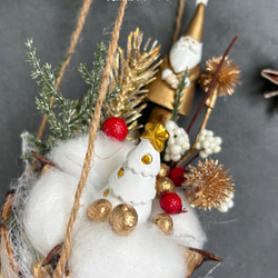 森のサンタ・バスケット＆コーン SET （アーティシャルフラワー／造花／ドライフラワー） クリスマス雑貨 ～光触媒加工～ 10枚目の画像