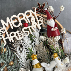 森のサンタ・バスケット＆コーン SET （アーティシャルフラワー／造花／ドライフラワー） クリスマス雑貨 ～光触媒加工～ 8枚目の画像