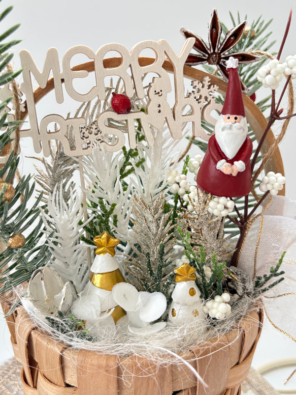 森のサンタ・バスケット＆コーン SET （アーティシャルフラワー／造花／ドライフラワー） クリスマス雑貨 ～光触媒加工～ 9枚目の画像