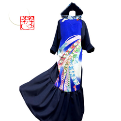 留袖　着物リメイク　ドレス　レース袖　刺繍鳳凰　和柄　ハンドメイド　ワンピース 留袖 着物リメイク ドレス レース袖＆裾 豪華刺繍鳳凰 和柄