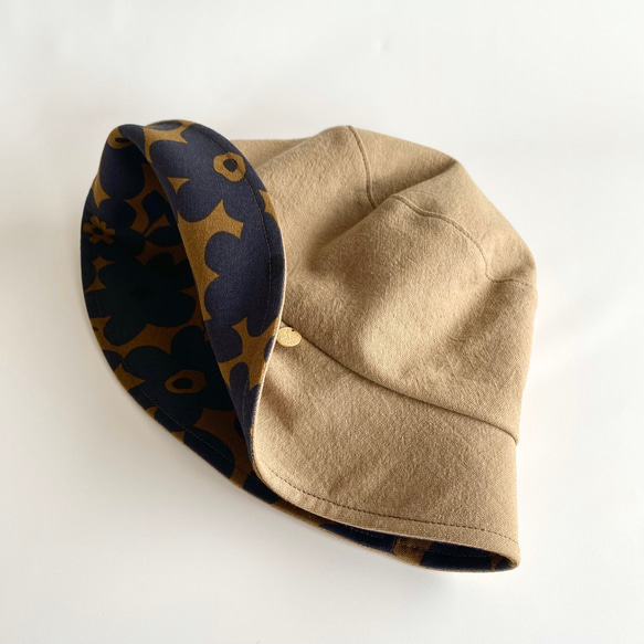 《秋限定2025》ノルディックフラワー柄バケットハット＊レディース帽子＊SS/S/M/L/LLサイズ受注制作＊秋冬 1枚目の画像