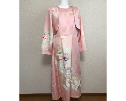 137☆訪問着☆着物リメイク☆ワンピース＆ボレロ☆M☆一点物