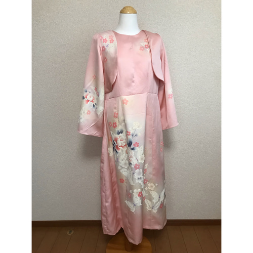 新品未使用品　訪問着　リメイク　ワンピース　ボレロ　ジャケット　3点セット 137☆訪問着☆着物リメイク☆ワンピース＆ボレロ☆M☆一点物