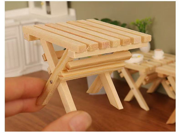 ドールハウス 木製 折りたたみテーブル 家具 ミニチュア 4枚目の画像